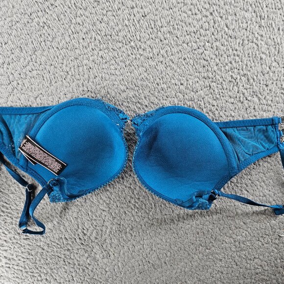 Victorias Secret Bra Womens 32C Blue Very Sexy Push Up Underwire Padded Lace - Picture 6 of 15